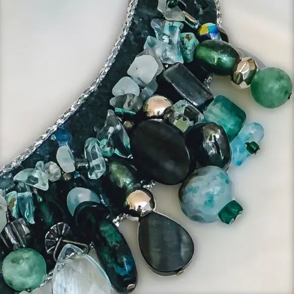 SEMI-PRECIOUS MULTI-STONE & LEATHER COLLAR